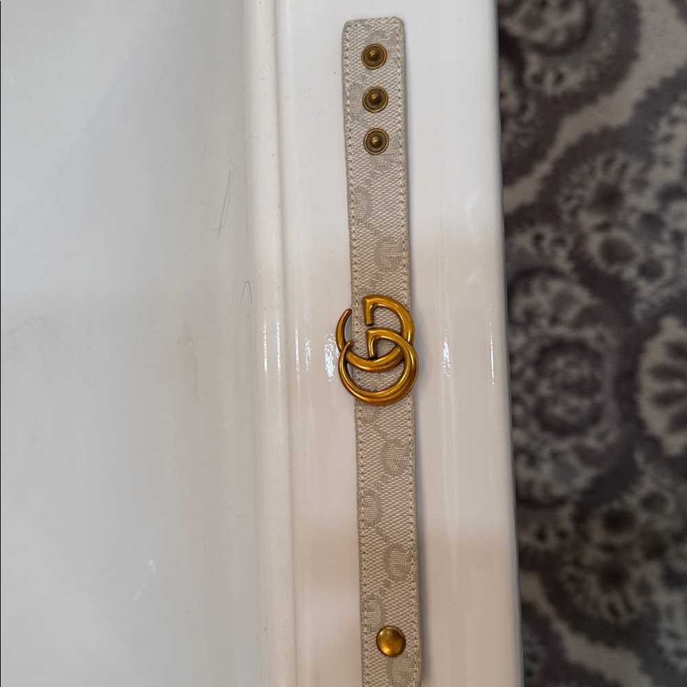 Vintage Gucci Monogram Leather Bracelet with Gold